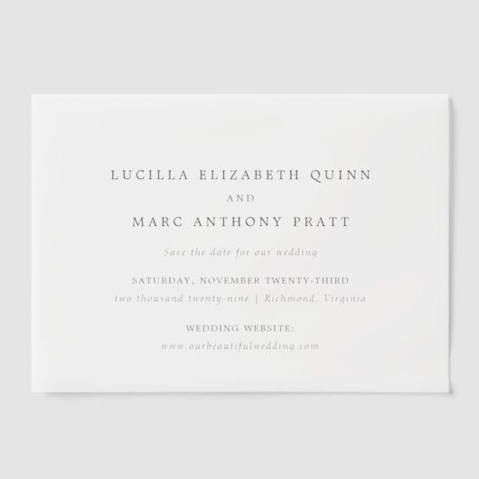 Lucilla Elegant Modern Wedding Save the Date Vellum Uitnodigingen (Voorkant)