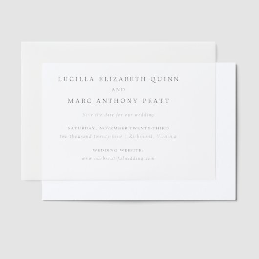 Lucilla Elegant Modern Wedding Save the Date Vellum Uitnodigingen (Offset)