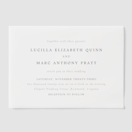 Lucilla Elegant Modern Wedding Vellum Uitnodigingen (Voorkant)
