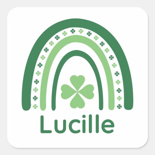 Lucille Name Clover Boho Rainbow Vierkante Sticker (Voorkant)