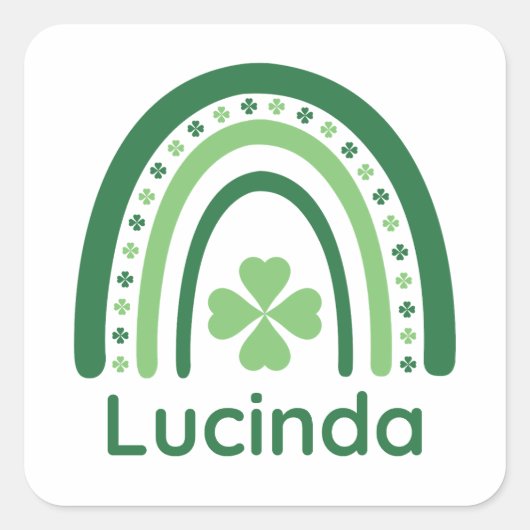 Lucinda Name Clover Boho Rainbow Vierkante Sticker (Voorkant)