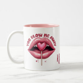 Lucious Pink Lips met hartvormige lolly Tweekleurige Koffiemok