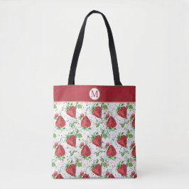 Lucious Summer Strawberry Pattern Monogram Tote Bag