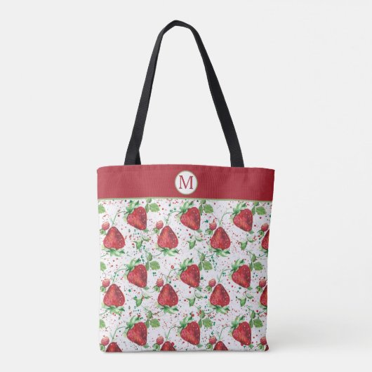 Lucious Summer Strawberry Pattern Monogram Tote Bag (Achterkant)