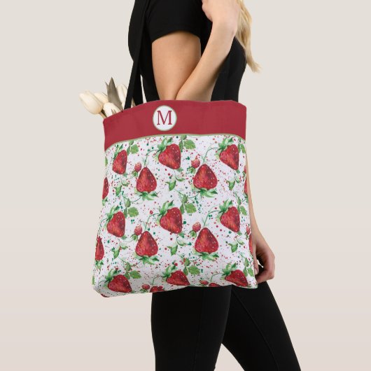 Lucious Summer Strawberry Pattern Monogram Tote Bag (Dichtbij)