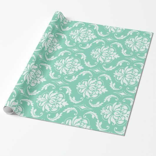 Lucite Green en White Classic Damask Cadeaupapier (Uitgerold)