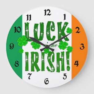 Luck aan the Irish Oranje Green Shamrocks Clock Grote Klok