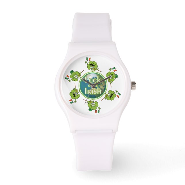 Luck o' the Irish - Shamrocks rond het Wereldbol Horloge (Voorkant)