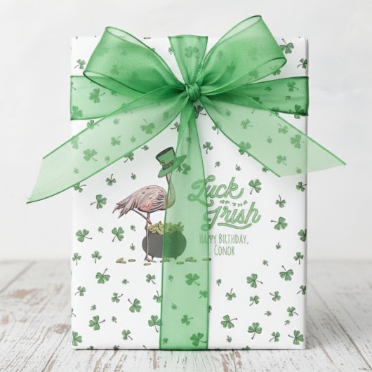 Luck of the Irish Flamingo Shamrock Cadeaupapier