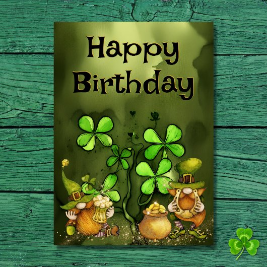 Luck of the Irish Leprechaun Gnomes Birthday Kaart