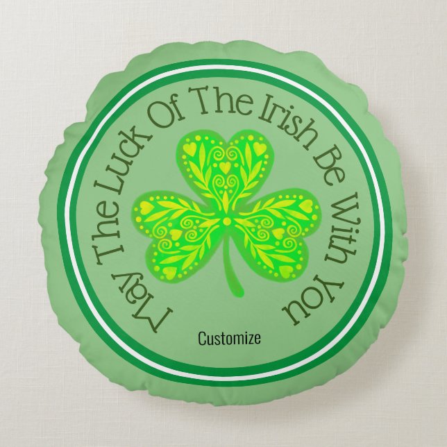 Luck of the Irish Neon Shamrock Round Pillow Rond Kussen (Voorkant)
