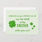 Luck of the Irish St. Patricks Day Blessing Clover Briefkaart (Voorkant / Achterkant)