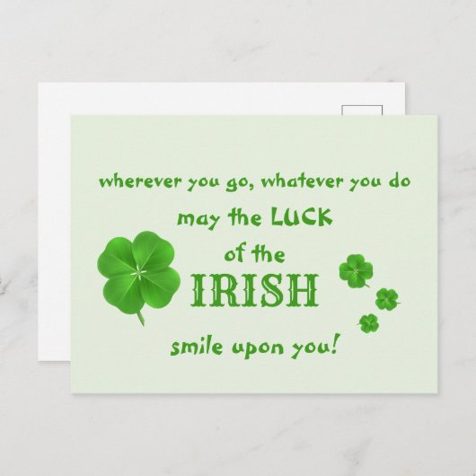 Luck of the Irish St. Patricks Day Blessing Clover Briefkaart (Voorkant / Achterkant)