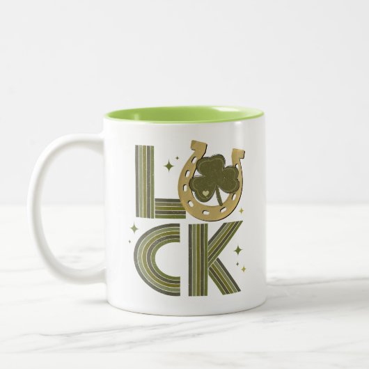 Luck Shamrock Hoefijzer St Patrick's Day Irish Tweekleurige Koffiemok (Links)