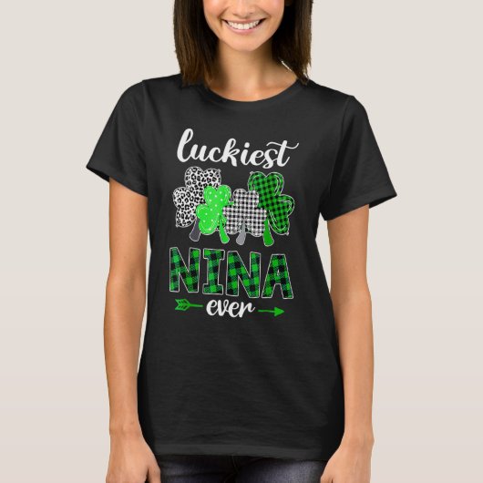 Luckiest Nina Ever Shamrock Green Plaid St Patrick T-shirt (Voorkant)