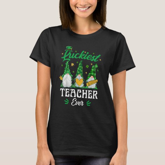 Luckiest Teacher Ever Funny Gnomies St Patrick's D T-shirt (Voorkant)