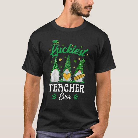 Luckiest Teacher Ever Funny Gnomies St Patrick's D T-shirt (Voorkant)
