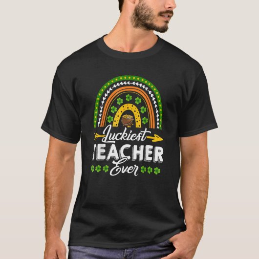 Luckiest Teacher Ever Rainbow Shamrock Cute St Pat T-shirt (Voorkant)