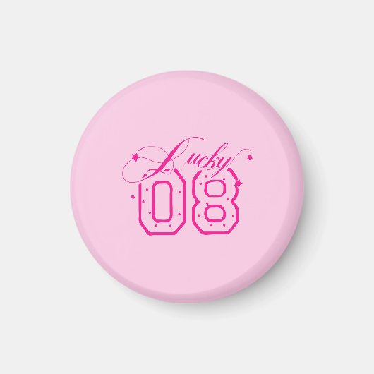 Lucky 08 Roze Neon Typografie Ontwerp Magneet (Voorkant)