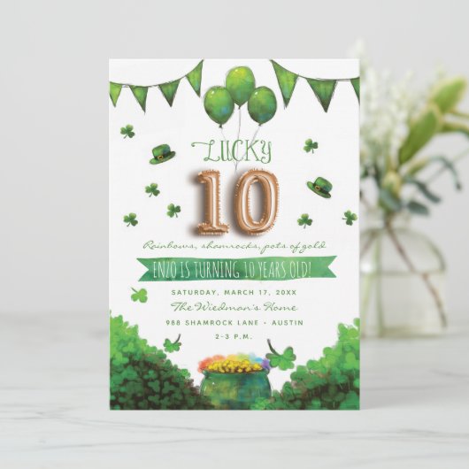 Lucky 10 Patrick's Day verjaardagsfeestje uitnodig Kaart (Staand voorkant)