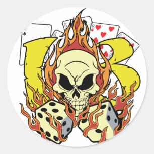 Lucky 13 Dice and Skull Ronde Sticker