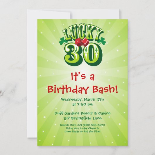 Lucky 30 Party Invitation on Green Kaart (Voorkant)