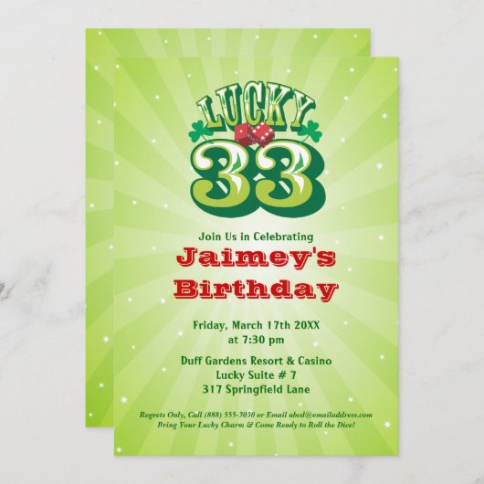 Lucky 33 - Aannodiging voor Aangepaste verjaardag Kaart (Voorkant / Achterkant)