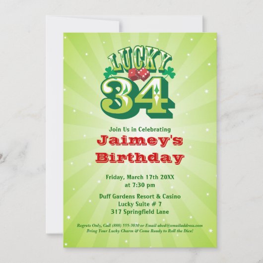 Lucky 34 - Aannodiging voor Aangepaste verjaardag Kaart (Voorkant)