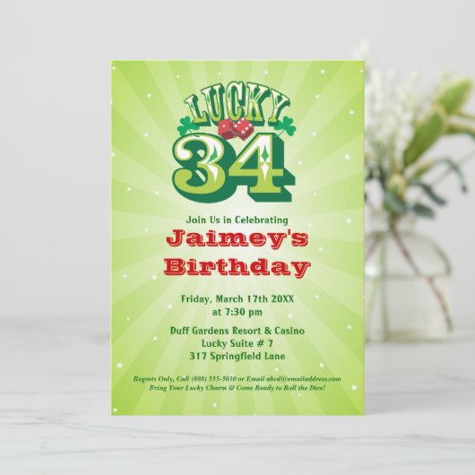 Lucky 34 - Aannodiging voor Aangepaste verjaardag Kaart (Staand voorkant)