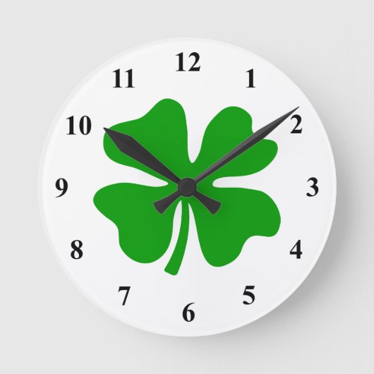 Lucky 4-bladklaver | St. Patty's Day Ronde Klok (Voorkant)