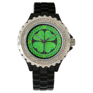 Lucky 4 Leaf Clover Celtic Shamrock Mode Horloge