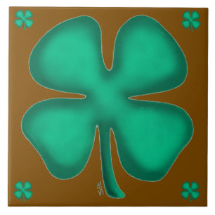 Lucky 4 Leaf Ierse Klaver 5 bruine grote tegel Tegeltje