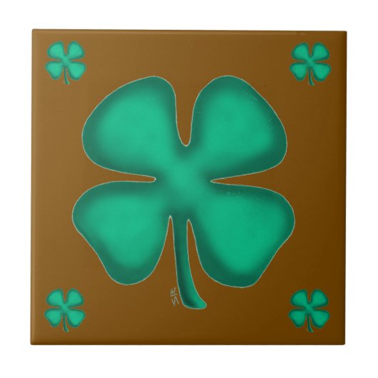 Lucky 4 Leaf Ierse klaver 5 bruine kleine tegel Tegeltje (Voorkant)