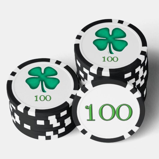 Lucky 4 Leaf Ierse Klaver bl 100 streep poker chip (Opstapeling)