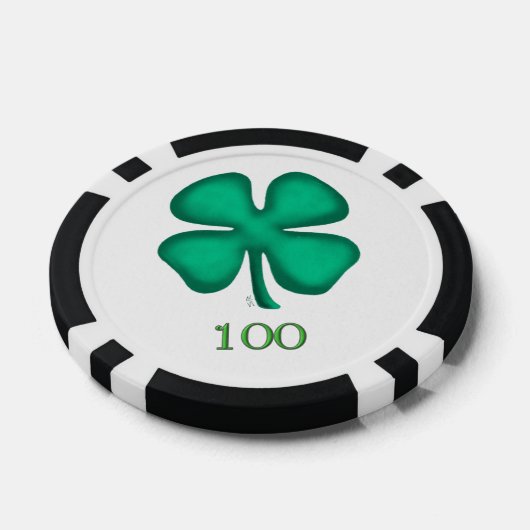 Lucky 4 Leaf Ierse Klaver bl 100 streep poker chip (Enkel)