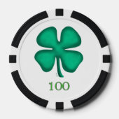 Lucky 4 Leaf Ierse Klaver bl 100 streep poker chip (Voorkant)