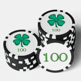 Lucky 4 Leaf Ierse Klaver bl 100 streep poker chip