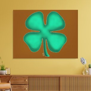 Lucky 4 Leaf Ierse Klaver bruine canvasprint Canvas Afdruk