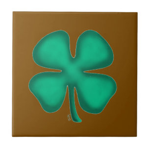 Lucky 4 Leaf Ierse Klaver bruine kleine tegel Tegeltje