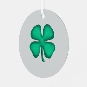 Lucky 4 Leaf Ierse klaver grijze ronde metalen orn Ornament
