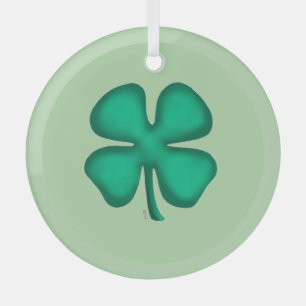 Lucky 4 Leaf Ierse klaver groene ronde glazen kers Glas Ornament