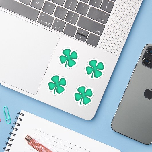 Lucky 4 Leaf Irish Clover 4 small contour stickers (Laptop met iPhone)