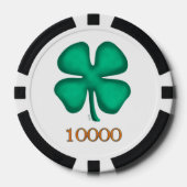 Lucky 4 Leaf Irish Clover bg 10K streep poker chip (Voorkant)