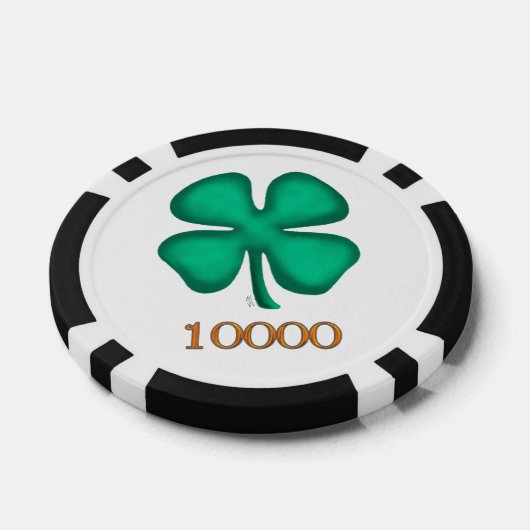Lucky 4 Leaf Irish Clover bg 10K streep poker chip (Enkel)