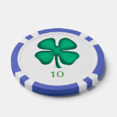 Lucky 4 Leaf Irish Clover blu 10 streep poker chip (Enkel)