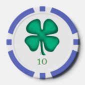 Lucky 4 Leaf Irish Clover blu 10 streep poker chip (Voorkant)