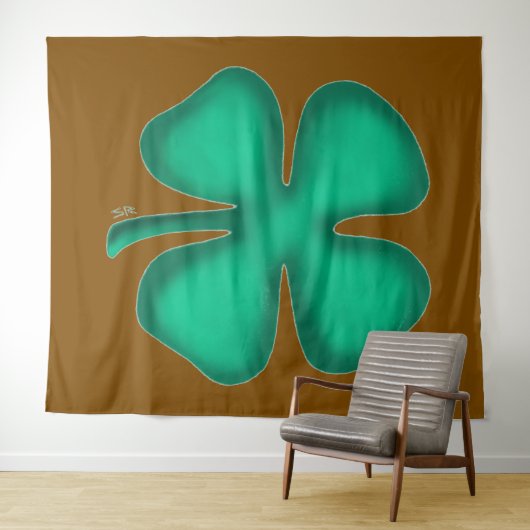 Lucky 4 Leaf Irish Clover brown tapestry Wandkleed (In Situ (horizontaal))