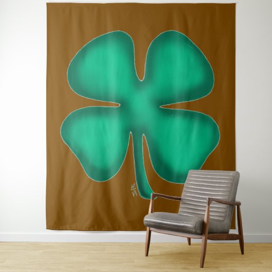 Lucky 4 Leaf Irish Clover brown tapestry Wandkleed (In situ)