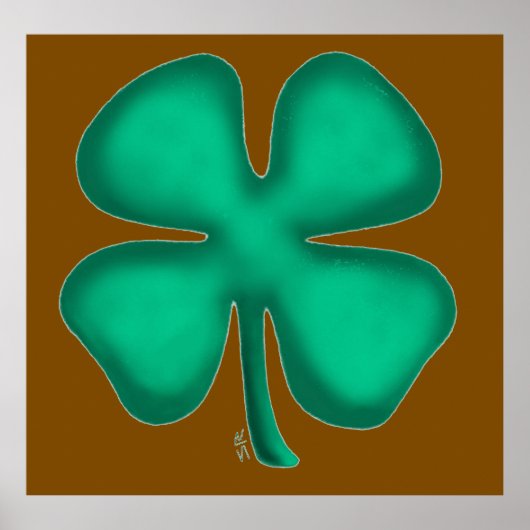 Lucky 4 Leaf Irish Clover bruin waarde mat poster (Voorkant)