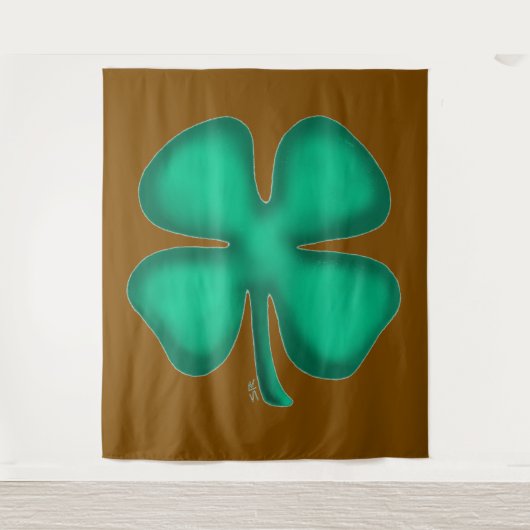 Lucky 4 Leaf Irish Clover bruin wandtapijt Wandkleed (Voorkant)